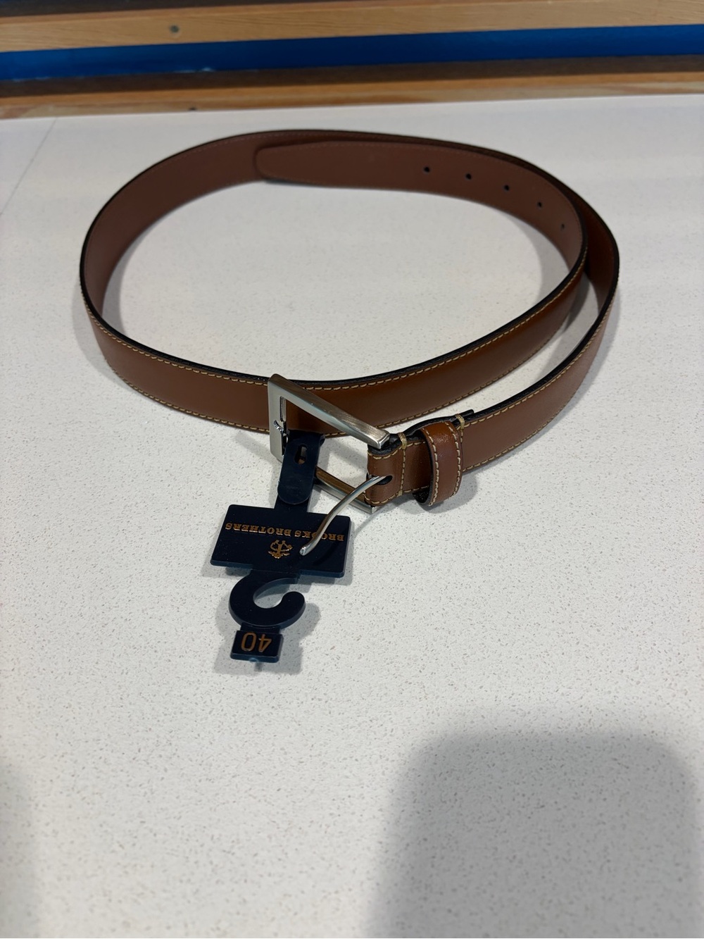 Brooks Brothers Tan Brown Leather Belt with Silver Buckle